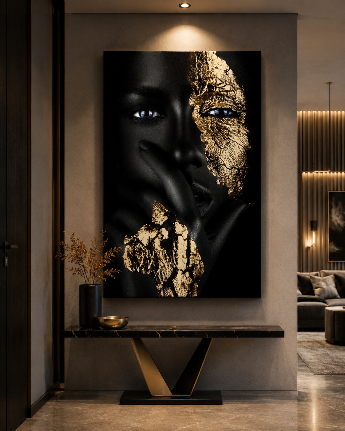 Tablou Modern Black&Gold Portret Abstract Luxury