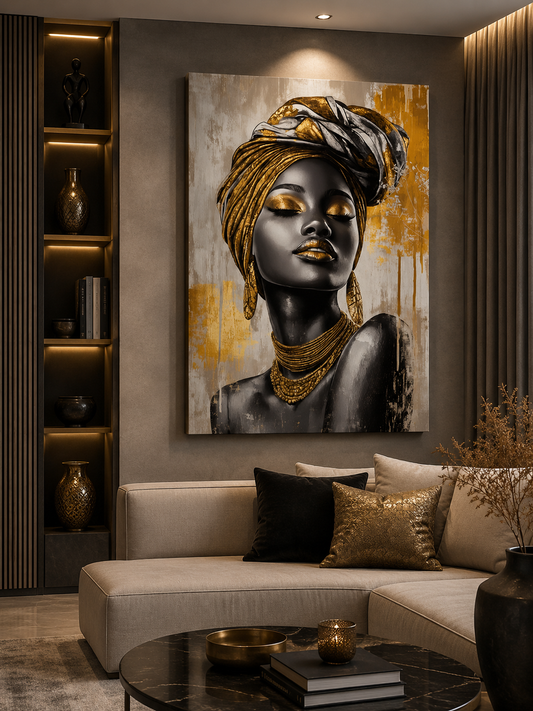 Tablou Luxury African Queen cu Accente Aurii