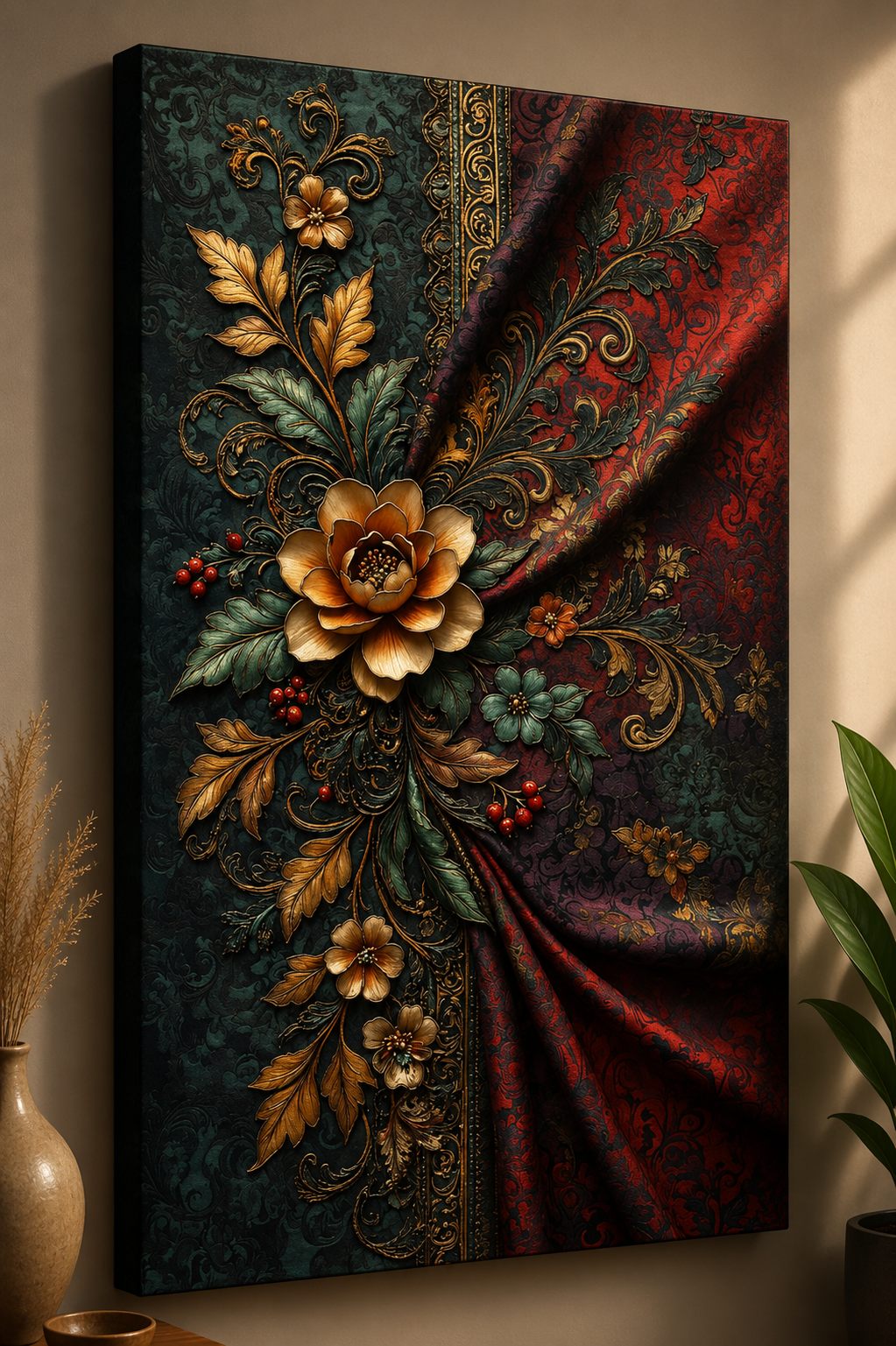 Tablou Canvas Catifea Regală – Eleganță Barocă și Accente Aurii