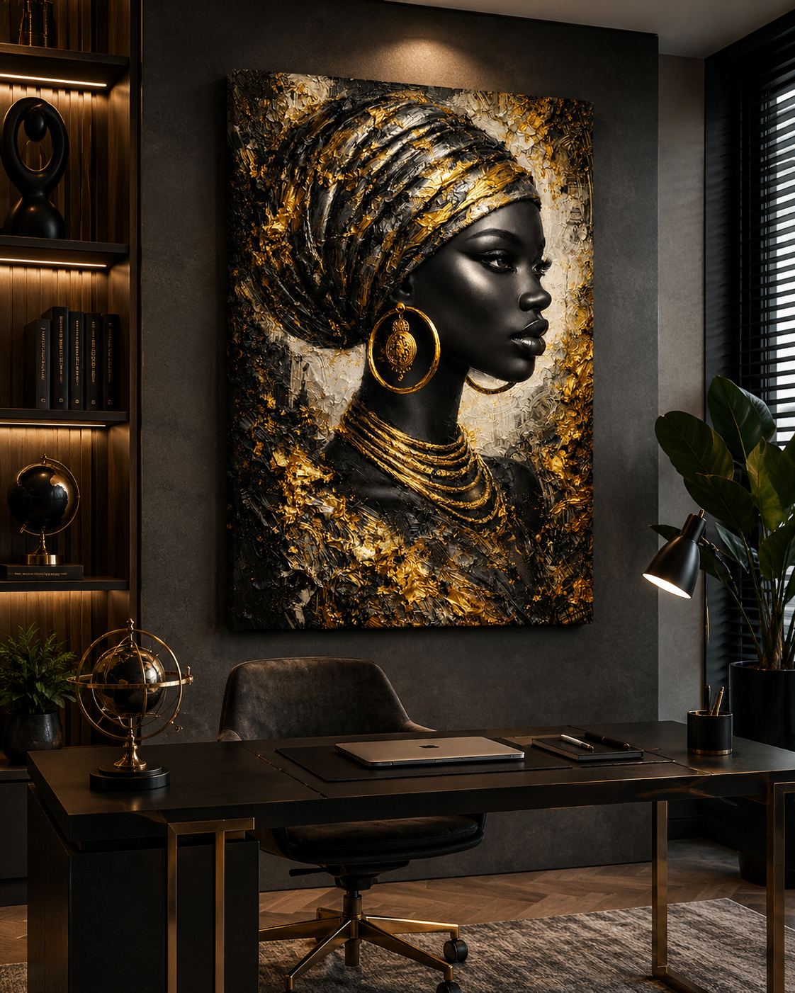 Tablou African Queen Luxury Portret Elegant cu Accente Aurii
