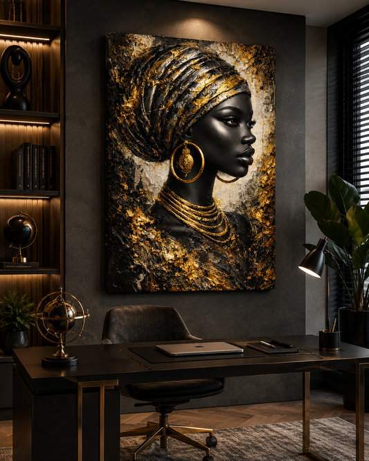 Tablou African Queen Luxury Portret Elegant cu Accente Aurii