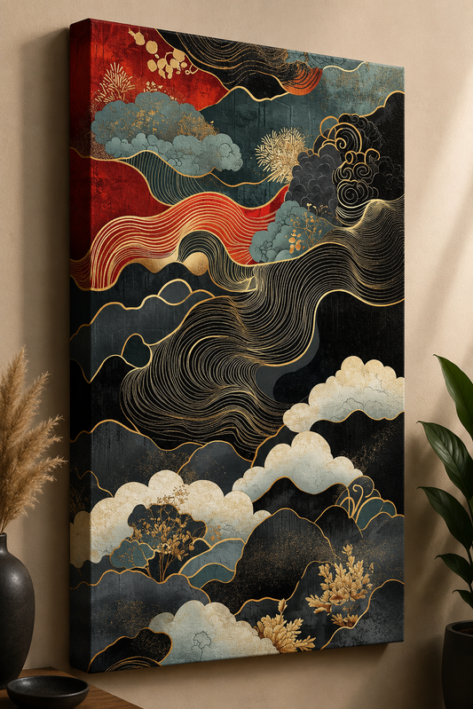 Tablou Canvas Valuri de Aur Japoneze